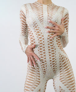The Annabelle Bodysuit With Pearls Front View Close-up