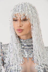 The Heidi Silver Bedazzled Headpiece Front View Close-up