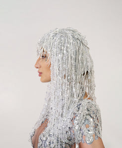 The Heidi Silver Bedazzled Headpiece Side View