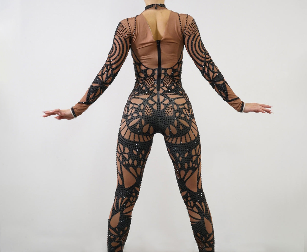 The Stacy Black Bedazzled Full Bodysuit Back View